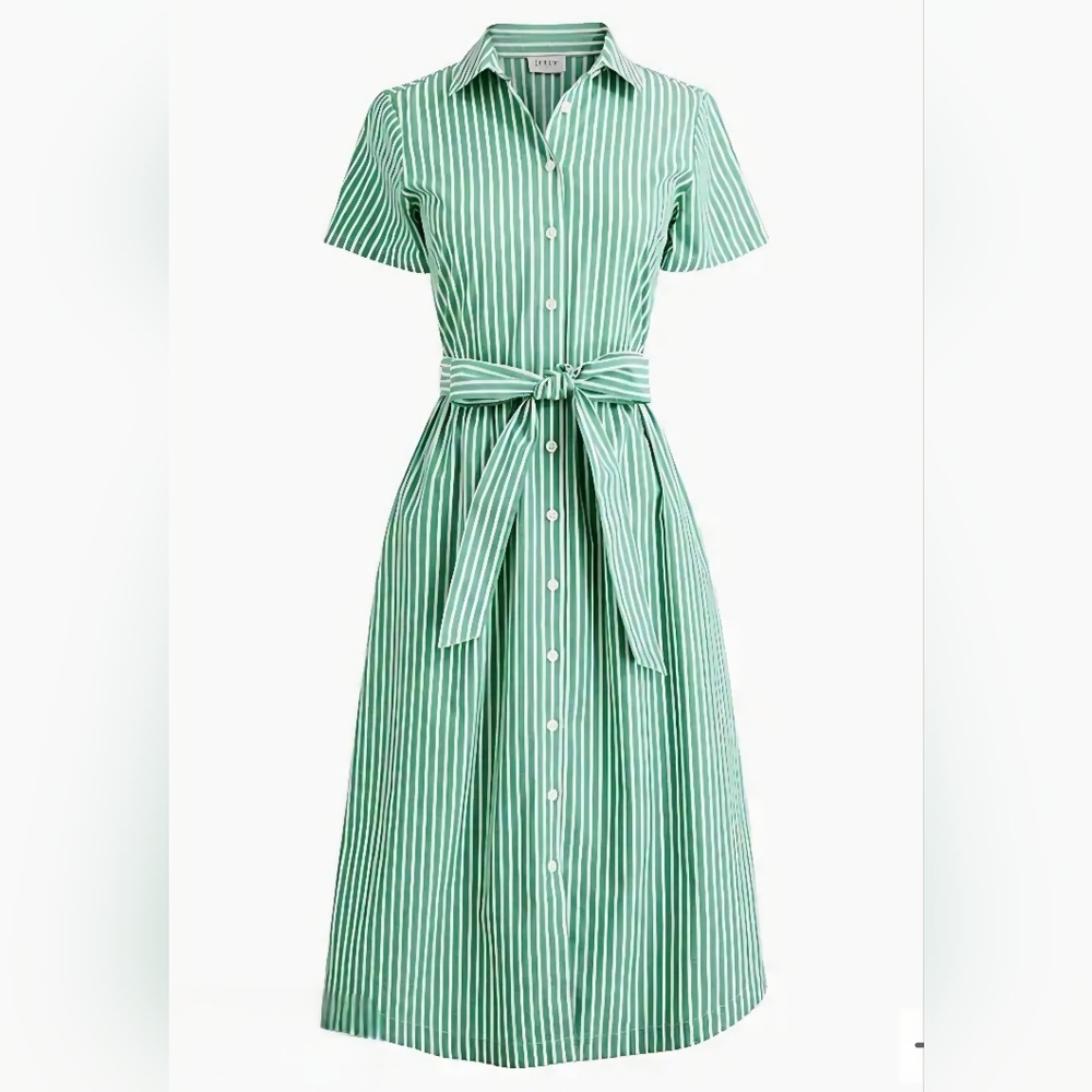 J. Crew Factory Women's Green Striped Midi Shirt Dress Sz 2